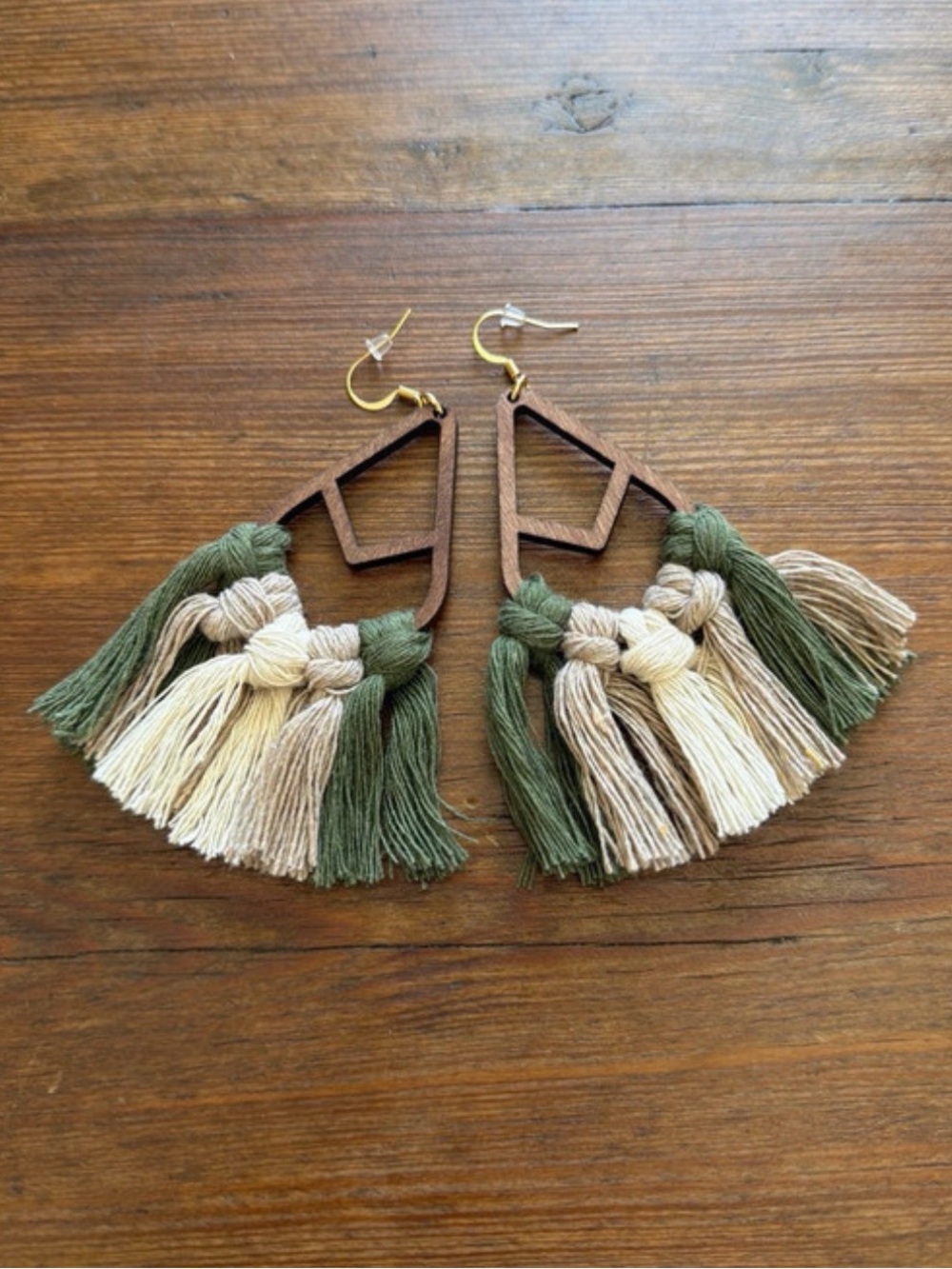 Handmade Macrame Wood Boho Earrings